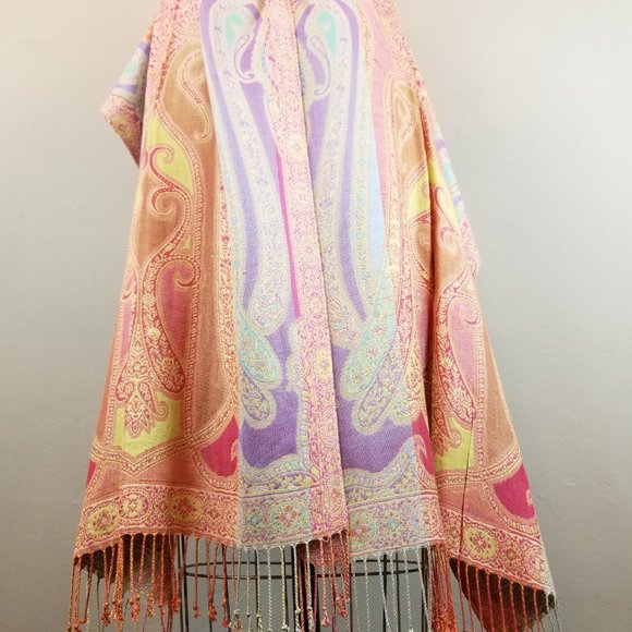 Colorful Rainbow Woven Women's Scarf / Wrap with Fringe 20 1/2" x 80" * NEW - Picture 13 of 14